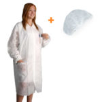 Bata de Proteção + Touca Descartáveis Branco 5un